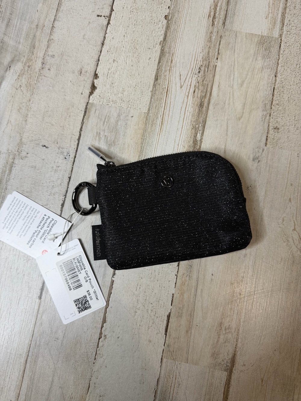 lululemon athletica Black Glitter Clippable Card Pouch